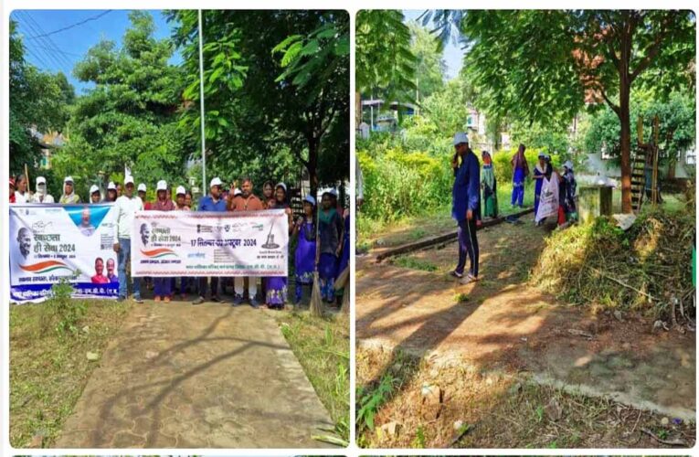 नगर पालिका क्षेत्र में स्वच्छता ही सेवा अभियान के तहत स्वच्छता लक्षण इकाई द्वारा किय गया श्रमदान