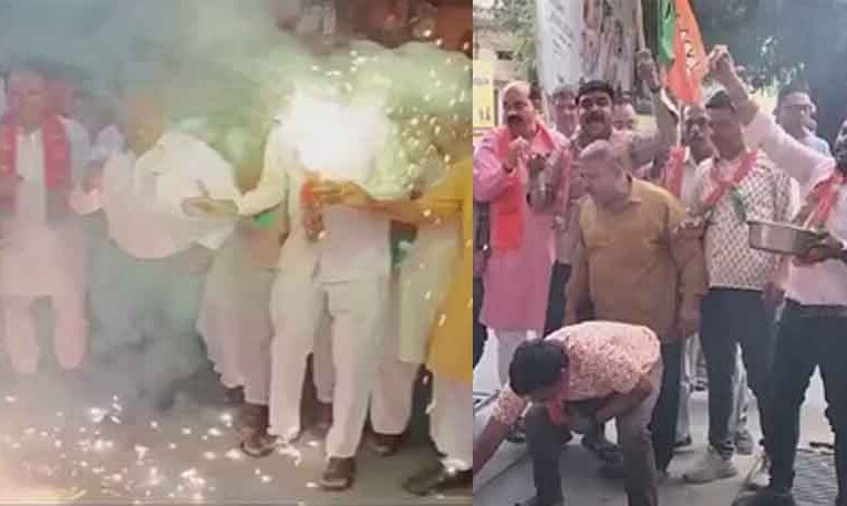 राजस्थान-अजमेर में भाजपाइयों ने मनाया जीत का जश्न, आतिशबाजी कर एक-दूसरे को खिलाई जलेबी