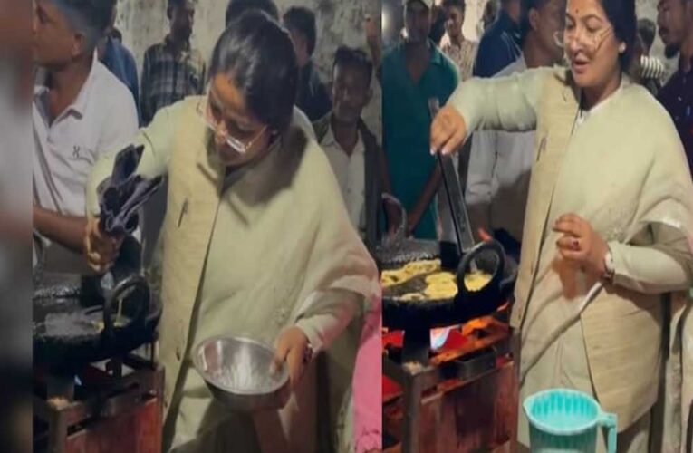 महिला राज्यमंत्री ने चौपाटी पर बनाई जलेबी, लोगों का मुंह मीठा किया