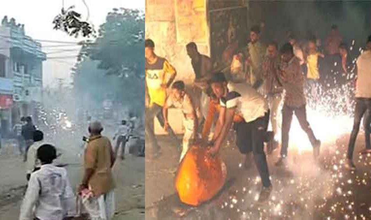 राजस्थान-केकड़ी में निकली घास भैरू की परंरागत सवारी, लोगों ने एक-दूसरे पर फेंके जलते पटाखे