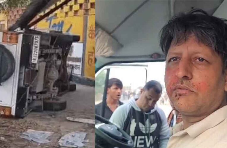 राजस्थान-टोंक में ट्रक की टक्कर से पांच बार पलटी कार में लगी आग, अनहोनी टली