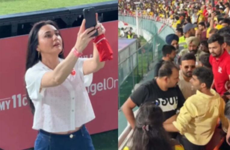 पंजाब किंग्स की को-ओनर प्रीति जिंटा ने क्रिकेट फैंस की तरफ टीम की एक टी-शर्ट उछाली हैं, मारपीट की आ गई नौबत