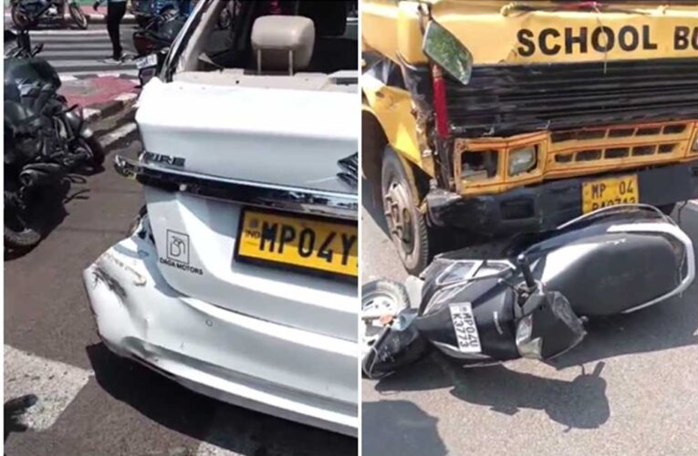 भोपाल के लाल बत्ती चौक पर शादी समारोह से वापस लौट रही बस ने कई वाहनों को टक्कर मारी, एक युवती की मौत हो गई