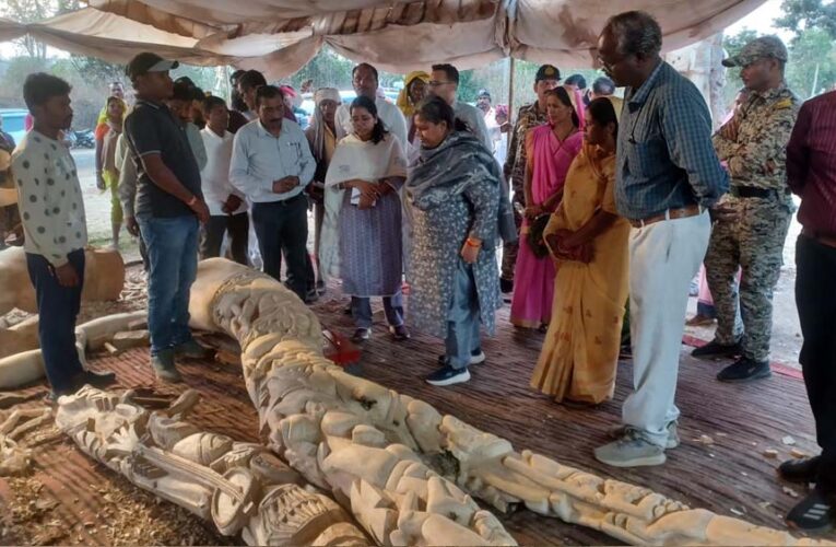 बीजापुरी नंबर-1 में काष्ठ शिल्पियों के कार्यों का शहडोल संभाग की कमिश्नर ने लिया जायजा