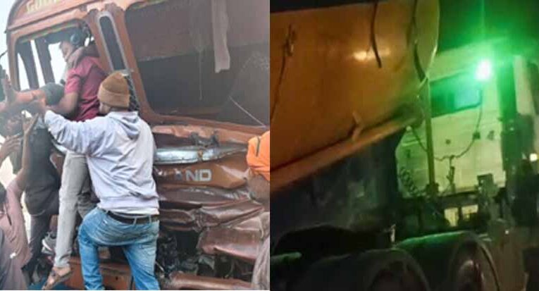 धार में ट्रक ड्राइवर ने कंटेनर को मारी टक्कर, तीन घंटे तक फंसा रहा