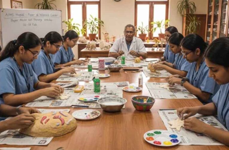 AIIMS Bhopal में नई पहल: आर्ट थैरेपी से तनाव होगा दूर, रद्दी अखबारों से बनेगी रचनात्मकता