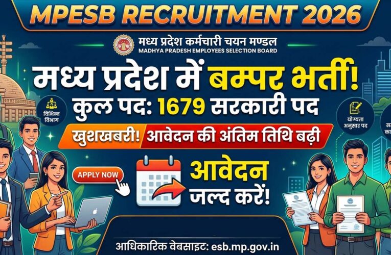 MPESB Recruitment 2026: 1679 सरकारी पदों पर भर्ती, आवेदन की आखिरी तारीख बढ़ी—जल्द करें अप्लाई