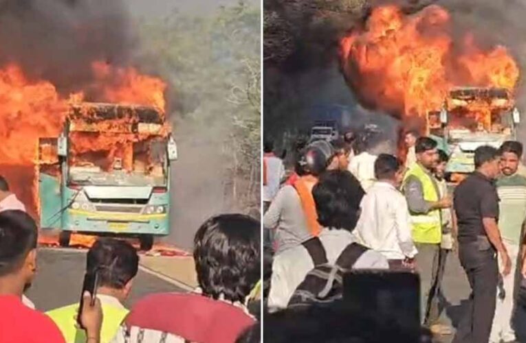 इंदौर-भोपाल हाईवे पर चलती बस में लगी भीषण आग, यात्रियों ने खिड़की से कूदकर बचाई जान