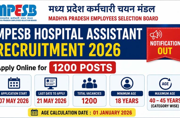 MPESB Vacancy 2026: एमपी में अस्पताल सहायक के 1200 पदों के लिए आवेदन शुरू, 10वीं पास कर सकते हैं फॉर्म