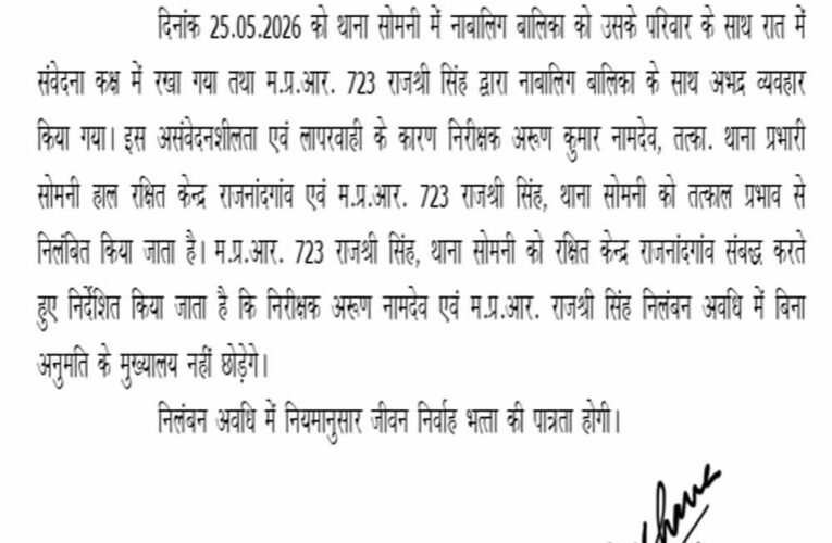 CG के थाने में नाबालिग से अभद्रता पर बड़ा एक्शन, TI और महिला हेड कांस्टेबल सस्पेंड