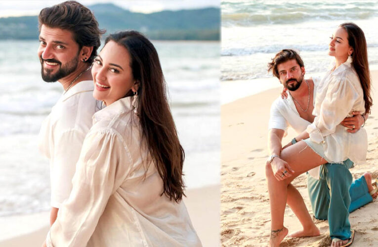 बीच पर रोमांटिक अंदाज में नजर आए सोनाक्षी सिन्हा और जहीर इकबाल, Kiss करते हुए तस्वीरें वायरल