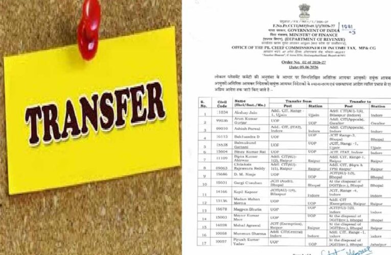 MP-CG आयकर विभाग में बड़ा प्रशासनिक फेरबदल, बस्तर से ग्वालियर तक 182 अधिकारियों के तबादले