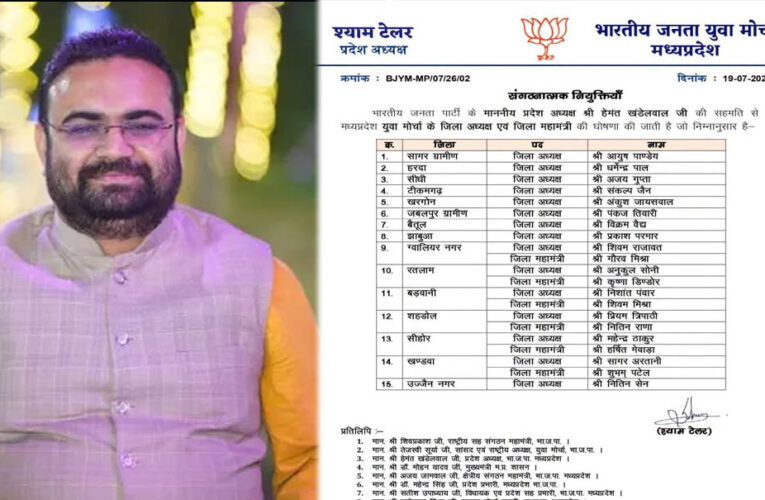 MP BJP: शहडोल में भाजयुमो की नई टीम घोषित, प्रियम त्रिपाठी को फिर मिली जिला अध्यक्ष की जिम्मेदारी